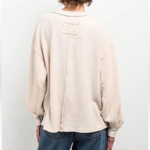 Blu Pepper Balloon Sleeve Cream Waffle Knit Long Sleeve Shirt Women’s Medium